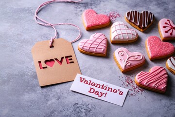 Heart shaped cookies and love tag for valentine s day celebration