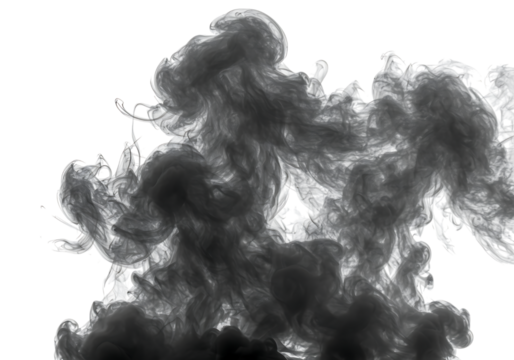Abstract gray smoke or cloud shape with swirling textures on transparent background.