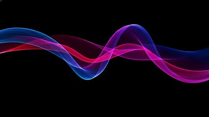 Abstract flowing waves of blue and pink light on black background