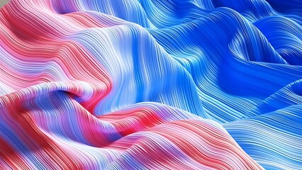 Abstract flowing fabric with textured stripes in vibrant pink and blue