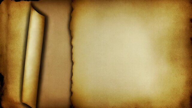 Aged parchment paper background with curled corner provides vintage texture and space for text or graphics