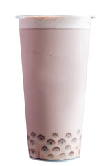 Bubble tea in a tall glass with a straw to go