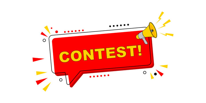 Vibrant 'Contest!' speech bubble graphic with megaphone for online promotions and digital marketing announcements