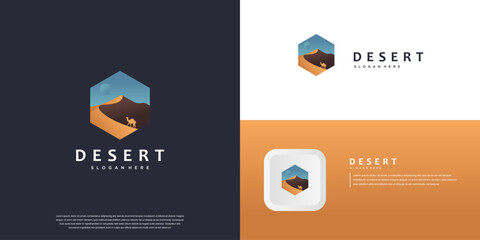 desert logo with camel, symbol of the wild, nature conservation, vector graphic design.
