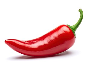 A vibrant red chili pepper isolated on a clean white background.