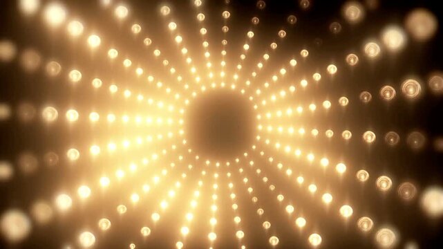 A glamorous golden stage light tunnel featuring a 10 to 0 countdown ending in Happy New Year 2026 sparkling bokeh for holiday event openers and party backgrounds.