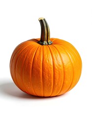 A vibrant orange pumpkin with a dark green and brown stem isolated on a white background.