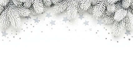 Winter snowfall on evergreen branches with falling snowflakes