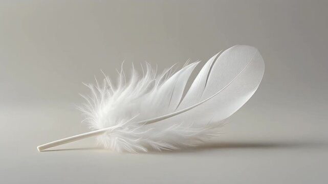 Graceful white feather softly drifting down in elegant slow motion animation video