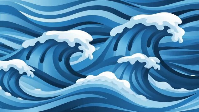 Dynamic Blue Ocean Waves Pixel Art Style Crashing Surf With White Foam Detailed Textured Background