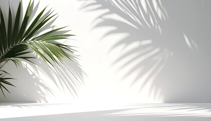 Minimalist White Background with Palm Leaf Shadow Overlay