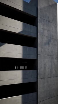 Modern concrete parking structure with shadows