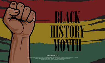 Celebrating Black History Month with a fist symbol against a flag background