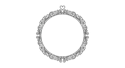 Elegant vintage circular frame with intricate filigree scrollwork and a heart detail perfect for wedding or formal designs.