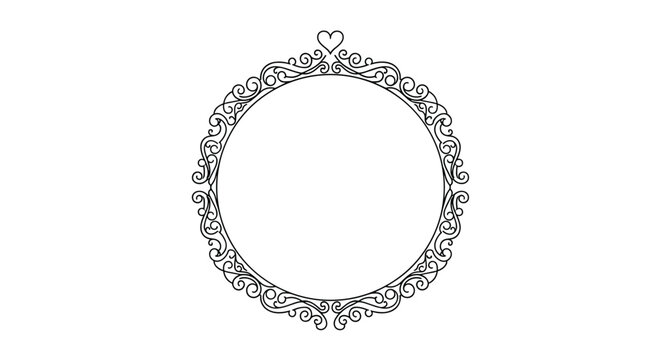 Elegant vintage circular frame with intricate filigree scrollwork and a heart detail perfect for wedding or formal designs.