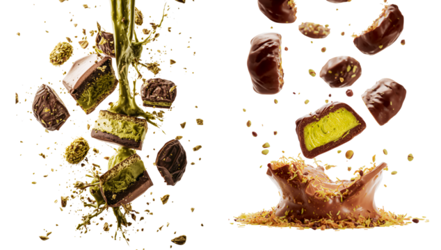 chocolate with pistachios isolated on transparent background