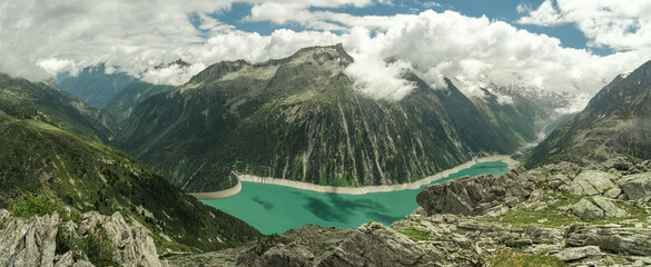 Panoramic View of Schlegeis Stausee from the Olpererh&uuml;tte Trail, Austria