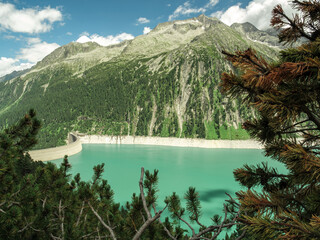 Schlegeis Dam and Reservoir Seen from the Olpererh&uuml;tte Hiking Route