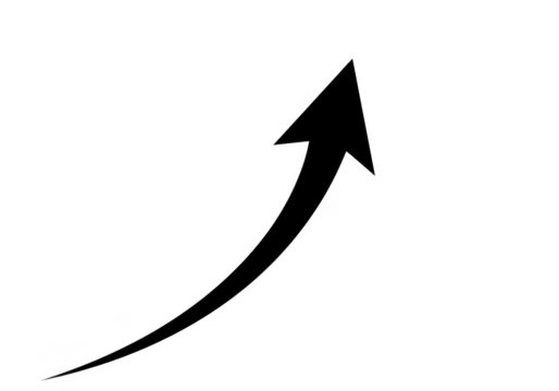 Curved arrow pointing upwards isolated on transparent background for growth, success and progress concepts