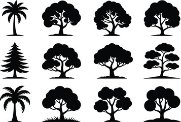 Tree silhouette icon set