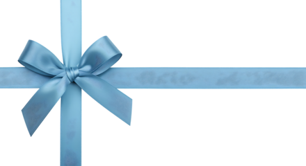Elegant light blue satin ribbon with a bow ideal for design projects on transparent background.