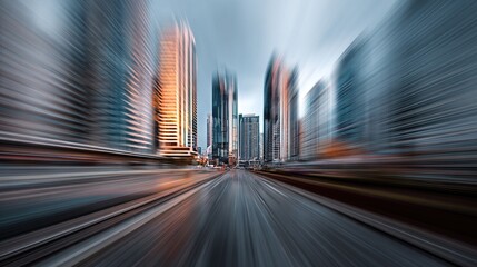 Abstract city buildings blurred motion urban background. High quality