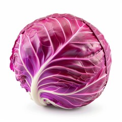 Obraz premium Vibrant purple leaves of a fresh red cabbage create a visually appealing image, isolated on a white background