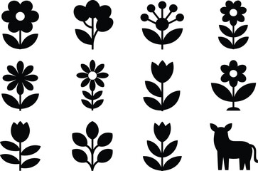 Icons set of floral and animal symbols