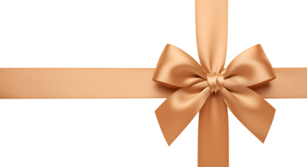 Realistic golden ribbon bow and horizontal band isolated on transparent background.