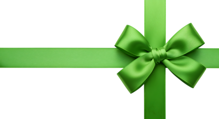 A vibrant green ribbon and bow design element perfect for gifts on transparent background.