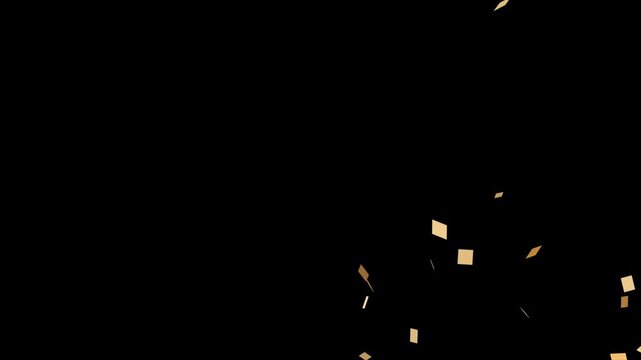 Golden confetti falling dynamically against a black backdrop for celebrations, awards, or holiday events that need a touch of elegant sparkle