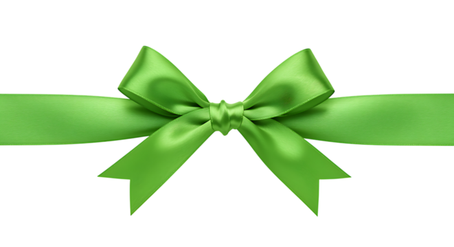 Realistic green ribbon bow with flowing ends perfect for gifts on transparent background. - Powered by Adobe