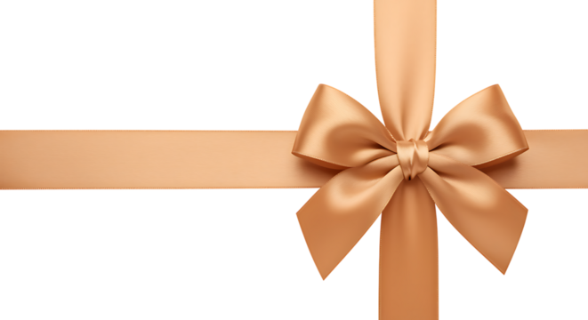 Realistic golden ribbon bow and horizontal band isolated on transparent background.