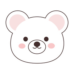 Cute bear face white bear cartoon animal kawaii style pink cheeks simple design smiling bear