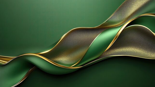 Elegant green and gold wave ribbon design.