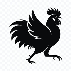Obraz premium Black silhouette of a rooster walking with its tail feathers fanned out and comb raised chicken