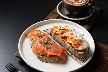 Smoked Salmon and Avocado Mash Sourdough Toast with Soft-Boiled Egg, and Mentaiko Sourdough Toast