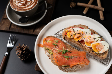 Smoked Salmon and Avocado Mash Sourdough Toast with Soft-Boiled Egg, and Mentaiko Sourdough Toast