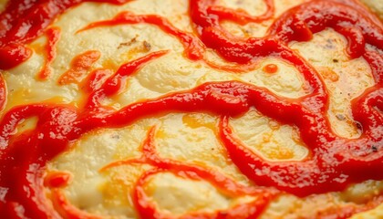 Swirled tomato sauce on pizza dough background, recipe, delicious