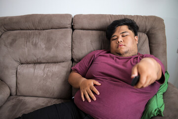 Relaxing Afternoon Finds Man Dozing With TV Remote Cozy Moment of Rest and Leisure