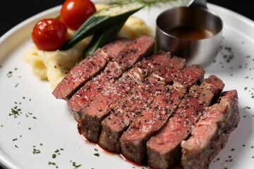 Pan-Seared Australian Grass-Fed Beef Steak with Mashed Potatoes