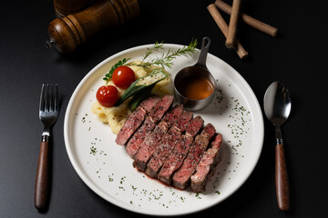 Pan-Seared Australian Grass-Fed Beef Steak with Mashed Potatoes