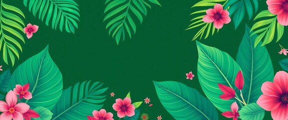 Vibrant tropical banners with palm leaves, floral, geometric patterns Flat style vector illustrations for posters, social media, tropical,  printable