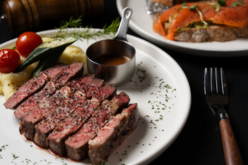 Pan-Seared Australian Grass-Fed Beef Steak with Mashed Potatoes