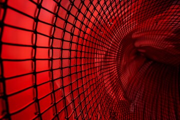 Fototapeta premium Red tunnel mesh creating an optical illusion with a vanishing point