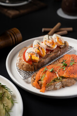Smoked Salmon and Avocado Mash Sourdough Toast with Soft-Boiled Egg, and Mentaiko Sourdough Toast