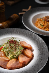 Garlic and Olive Oil Zucchini Noodles with Smoked Duck Breast