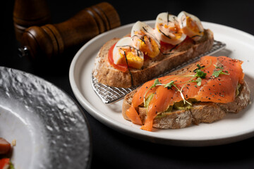 Smoked Salmon and Avocado Mash Sourdough Toast with Soft-Boiled Egg, and Mentaiko Sourdough Toast