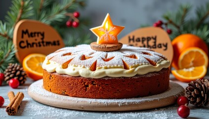 Fine art Christmas cake photo, detailed festive blog background
