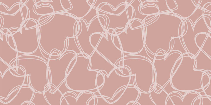 Soft beige seamless pattern with hand drawn intersecting hearts. For Valentines Day designs, romantic branding, wrapping paper, stationery, web backgrounds, and love themed decorative layouts
